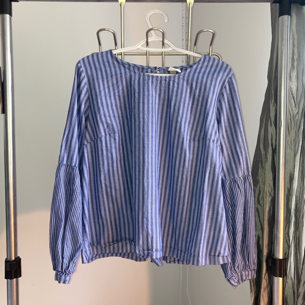 Blue Striped Long Sleeve Blouse